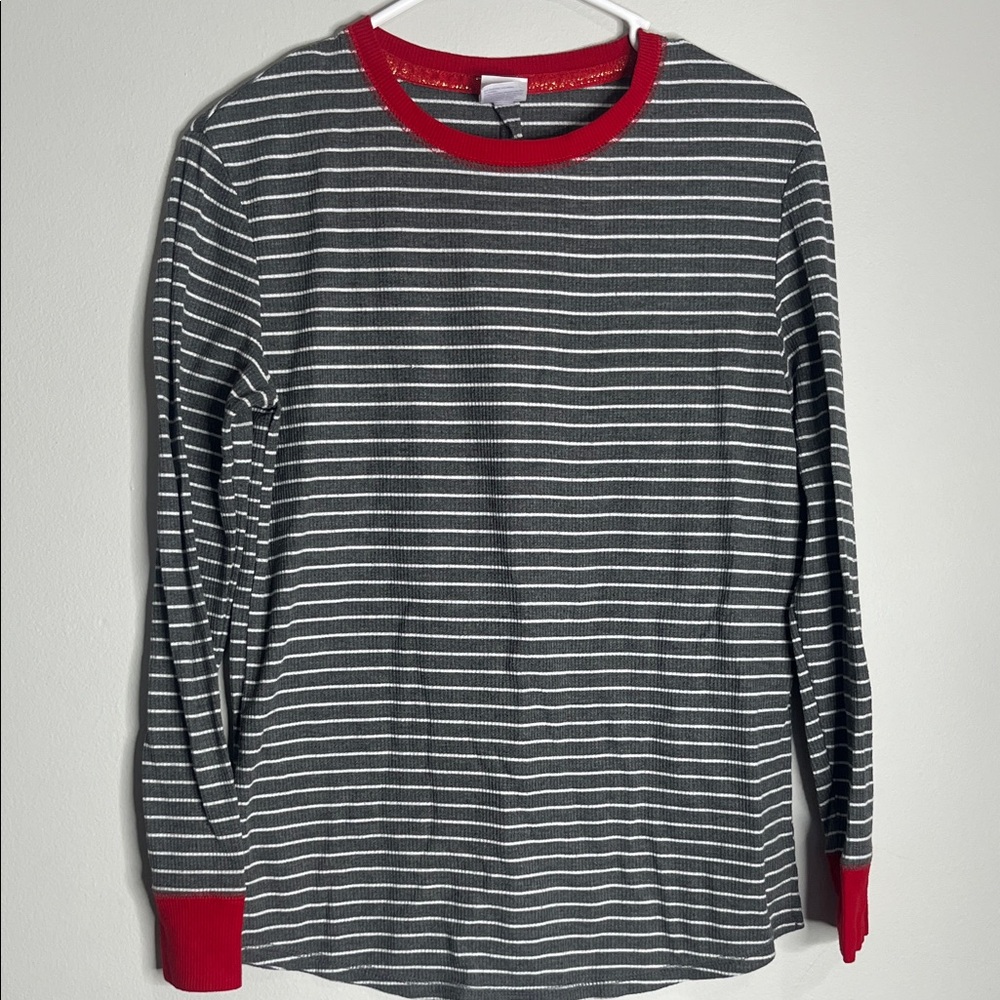Striped Long Sleeve Top with Red Trim